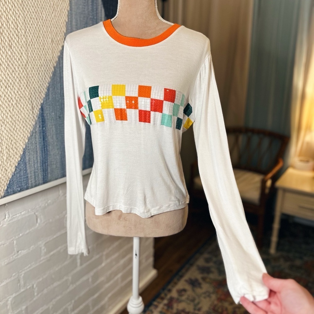 Rue21 Checkered and Sequin Design Long Sleeve Tee